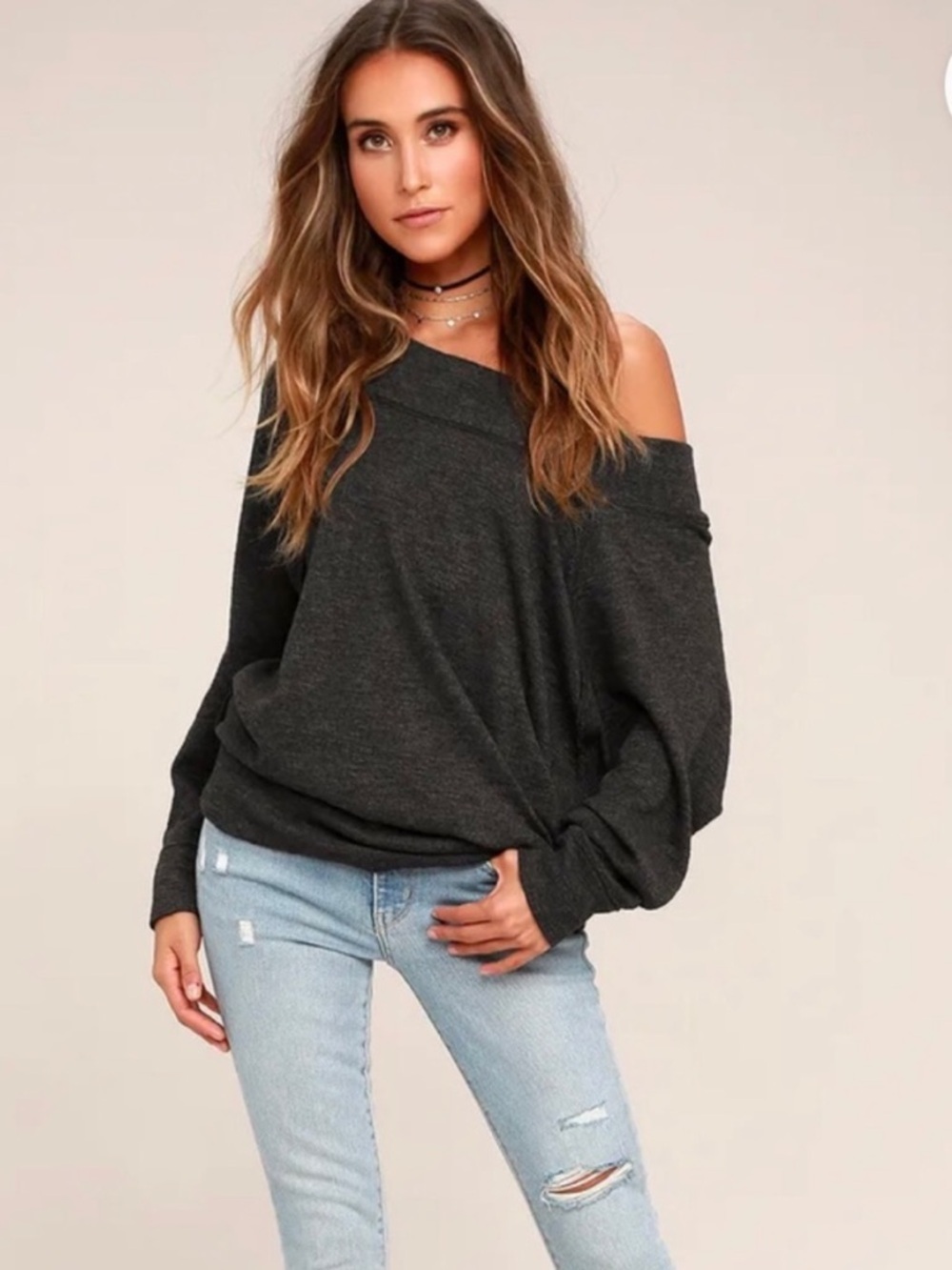 Free People We The Free Palisades Off Shoulder Thermal Dolman Sleeve Popover S